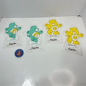 CARE BEARS Vintage 1984 Pizza Hut plastic hand puppets and button